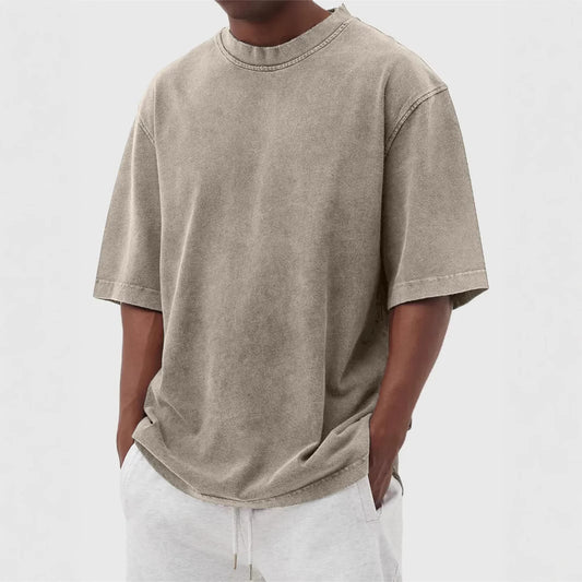 Mens Washed Color Distressed Pullover T-Shirt