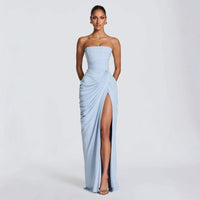 Casual long-sleeved slim-fit suspender maxi dress