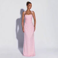 Sequined Sleeveless Tube Top Long Dress with Slit