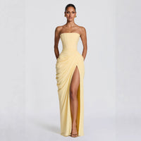 Casual long-sleeved slim-fit suspender maxi dress